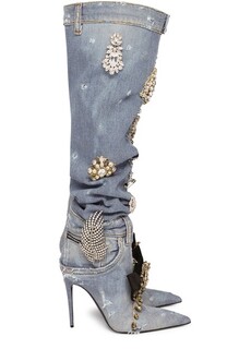 Джинсовые сапоги в стиле пэчворк с вышивкой Dolce &amp; Gabbana