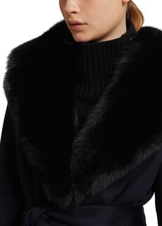 Кашемировое пальто с поясом, воротником и лацканами из лисьего меха Yves Salomon