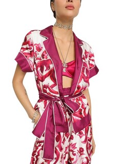 Твиловая рубашка с принтом майолика и поясом Dolce &amp; Gabbana
