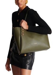Кожаная сумка-тоут с эмблемой Balmain, темно-зеленый