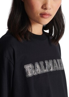 Укороченная футболка Balmain со стразами Balmain, серебряный