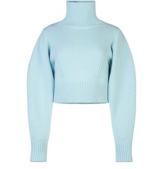 Укороченный свитер с высоким воротником и пышными рукавами Nina Ricci, светло-синий
