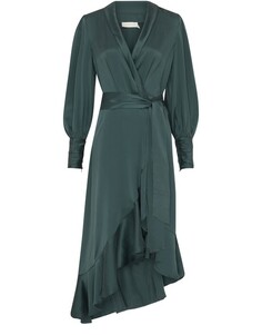 Шелковое платье миди с запахом Zimmermann, темно-зеленый