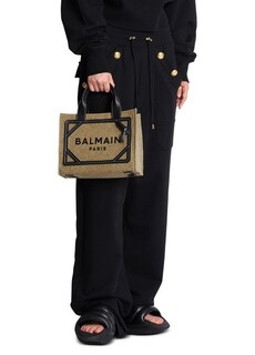 Маленькая холщовая сумка-шоппер B-Army с кожаными вставками Balmain