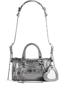 Мини-спортивная сумка Le Cagole из кожи ягненка Arena с серебристым металлизированным покрытием Balenciaga, серебряный