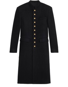 Пальто в стиле милитари из шерстяной ткани Celine, черный