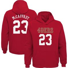 Молодежный пуловер с капюшоном Christian McCaffrey Scarlet San Francisco 49ers Mainliner с именем и номером игрока Outerstuff