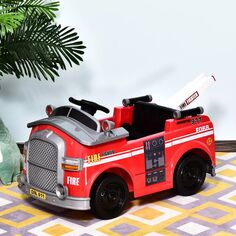 Электрическая пожарная машина Aosom 6 В для детей с музыкальным освещением и лестницей с дистанционным управлением Aosom
