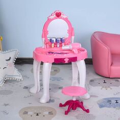 Детский туалетный столик Qaba, набор для девочек, туалетный столик принцессы с музыкальным освещением, розовый Qaba