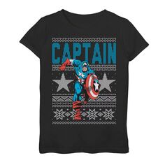 Уродливая рождественская футболка-свитер с изображением Капитана Америки для девочек 7–16 лет Marvel