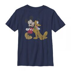 Классическая футболка с рисунком «Друзья» Disney&apos;s Mickey Mouse для мальчиков 8–20 лет и Pluto Disney, синий