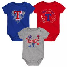 Комплект из 3 боди для новорожденных и младенцев королевского/красного/серого цвета с принтом Texas Rangers Batter Up Outerstuff