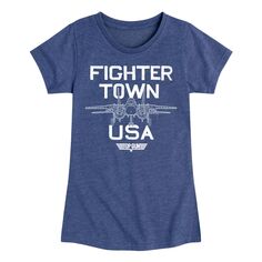 Футболка с рисунком Top Gun Fighter Town для девочек 7–16 лет, США Licensed Character, синий