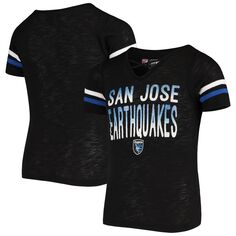 Черная футболка из джерси San Jose Earthquakes Burnout 5th &amp; Ocean by New Era с v-образным вырезом для девочек New Era