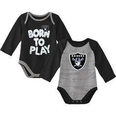 Комплект из двух боди с длинными рукавами черного/серого цвета для новорожденных и младенцев Las Vegas Raiders Born To Win Outerstuff