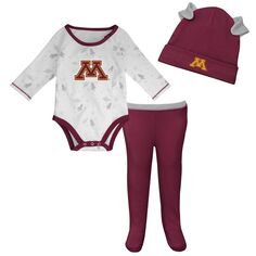 Бордовый/белый бордовый/белый комплект для новорожденных и младенцев Minnesota Golden Gophers Dream Team, боди с длинными рукавами, комплект из шапки и брюк Outerstuff