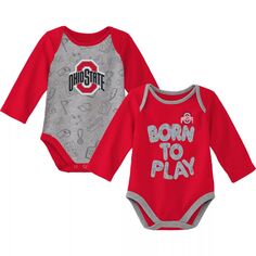 Набор из двух боди с длинными рукавами для новорожденных и младенцев Scarlet/Heather Grey Ohio State Buckeyes Born To Win Outerstuff
