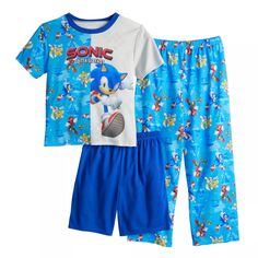 Пижамный комплект из трех предметов Sonic The Hedgehog для мальчиков 4–10 лет Licensed Character