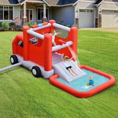 Тематический надувной замок с пожарной машиной, аквапарк, детский прыгающий дом без воздуходувки Slickblue