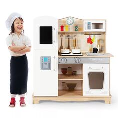 Деревянный детский игровой набор для притворства, кухонный игровой набор, игрушка для приготовления пищи, посуда и звук Slickblue