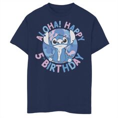 Футболка Disney&apos;s Lilo &amp; Stitch с рисунком «С днем ​​рождения» для мальчиков 8–20 лет Disney