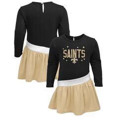 Черное/золотое трикотажное платье New Orleans Saints Heart to Heart для девочек-младенцев, трикотажное платье Outerstuff
