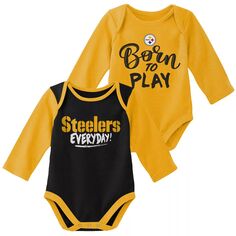 Набор из двух боди с длинными рукавами для новорожденных и младенцев золотого/черного цвета Pittsburgh Steelers Little Player Outerstuff