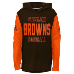 Молодежная коричневая футболка с капюшоном Cleveland Browns Heritage с длинными рукавами Outerstuff