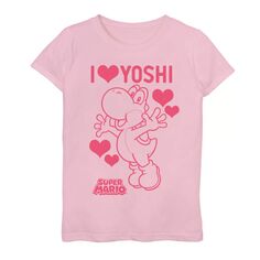 Футболка Nintendo I Love Yoshi Hearts для девочек 7–16 лет Licensed Character