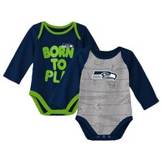 Комплект из двух боди с длинными рукавами для новорожденных и младенцев, темно-синий/серый с меланжевым отливом Seattle Seahawks Born To Win Outerstuff