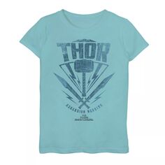 Футболка с графическим рисунком для девочек 7–16 лет, Marvel Thor Ragnarok, Asgardian Warrior Hammer Shield Marvel