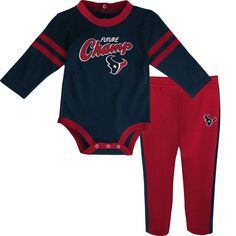 Темно-синий/красный комплект боди с длинными рукавами и брюками Houston Texans Little Kicker для младенцев Outerstuff