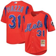 Молодежная футболка Mitchell &amp; Ness Mike Piazza Orange New York Mets Cooperstown Collection, сетчатая тренировочная майка Unbranded