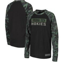 Молодежная футболка Colosseum Black/Camo Virginia Tech Hokies OHT Military Appreciation Raglan с длинными рукавами Colosseum