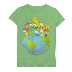 Футболка с рисунком «День Земли» Nickelodeon Rugrats для девочек 7–16 лет в окружении рептаров «Чаки и друзья» Nickelodeon