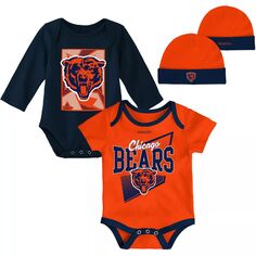 Оранжевый/темно-синий комплект из трех частей боди и вязаной шапки для новорожденных и младенцев Chicago Bears Victory Formation Throwback Outerstuff