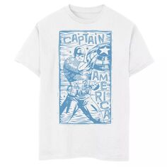 Синяя футболка с графическим рисунком «Капитан Америка» для мальчиков 8–20 лет, гравюра на дереве Licensed Character