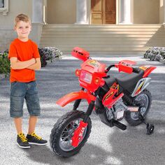 Детский мотоцикл Qaba, велосипед для бездорожья, электрический аккумулятор, игрушечный внедорожный уличный велосипед с тренировочными колесами, красный Qaba