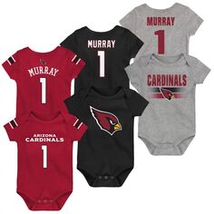 Набор из трех боди Kyler Murray Cardinal/черный/серый с меланжевым оттенком для новорожденных и младенцев Arizona Cardinals, комплект из трех боди с именем и номером Outerstuff