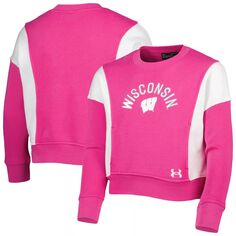 Розовый флисовый пуловер с капюшоном для девочек Youth Under Armour Wisconsin Badgers Under Armour