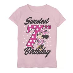 Розовая футболка в горошек с рисунком Disney&apos;s Minnie Mouse для девочек 4–16 лет на 7-й день рождения Disney