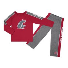 Комплект из футболки и брюк с длинными рукавами и брюками с длинными рукавами и логотипом Washington State Cougars для малышей Colosseum Crimson/Heather Grey Colosseum