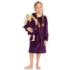Однотонный флисовый халат с капюшоном для девочек и кукол Leveret Leveret, фиолетовый