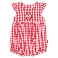 Одежда для младенцев для девочек Scarlet, штат Огайо, Buckeyes Cara, тканый комбинезон в клетку с рюшами Unbranded