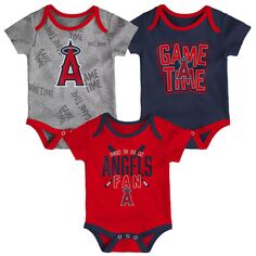 Комплект боди из трех предметов Los Angeles Angels для новорожденных и младенцев, красный/темно-синий/серый с меланжевой отделкой Game Time Outerstuff