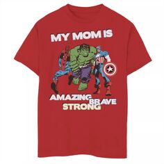 Футболка с рисунком «Моя мама потрясающая, смелая и сильная» для мальчиков 8–20 лет «Marvel Avengers» Marvel