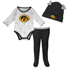 Черный/белый комплект для новорожденных и младенцев Iowa Hawkeyes Dream Team, боди с длинными рукавами, шапка и брюки Outerstuff