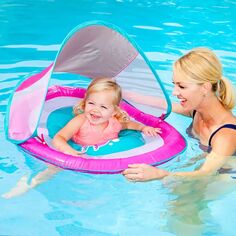 SwimWays Baby Spring надувной круглый поплавок для бассейна с защитным навесом, розовая рыбка SwimWays
