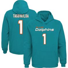 Молодежный пуловер с капюшоном Tua Tagovailoa Aqua Miami Dolphins Mainliner с именем и номером игрока Outerstuff