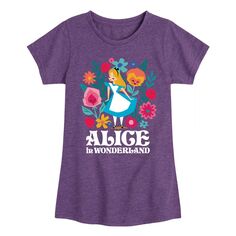 Футболка с цветочным рисунком для девочек 7–16 лет Disney&apos;s «Алиса в стране чудес» Licensed Character, фиолетовый